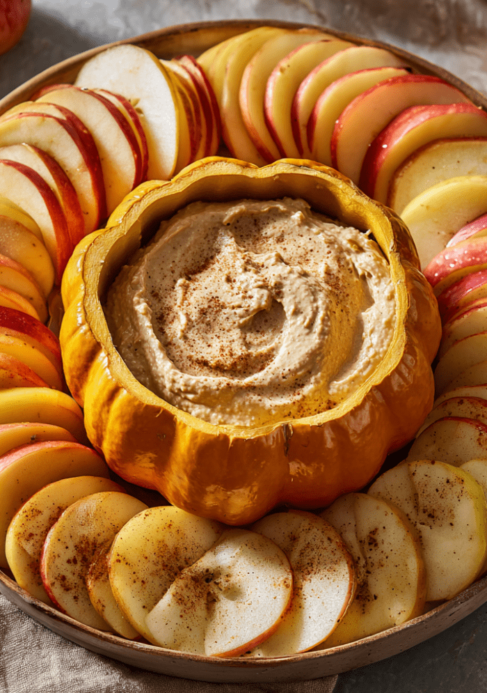 Baked Apple Slices with Pumpkin Cream Dip