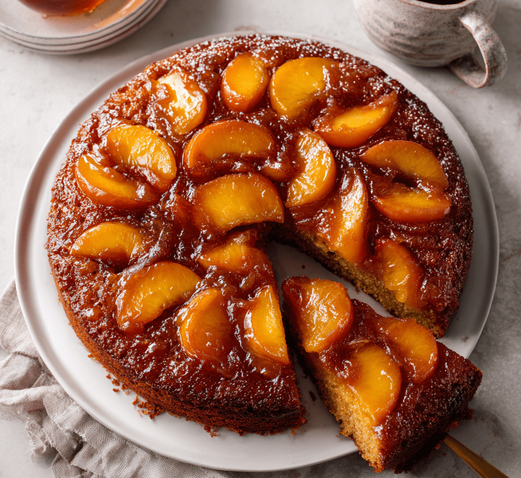 Bourbon Peach Upside-Down Gingerbread Cake