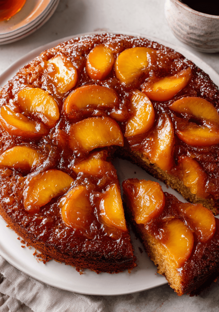 Bourbon Peach Upside-Down Gingerbread Cake