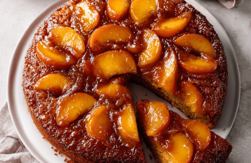 Bourbon Peach Upside-Down Gingerbread Cake