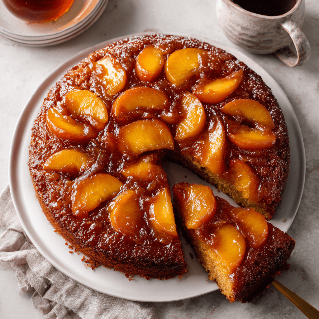 Bourbon Peach Upside-Down Gingerbread Cake