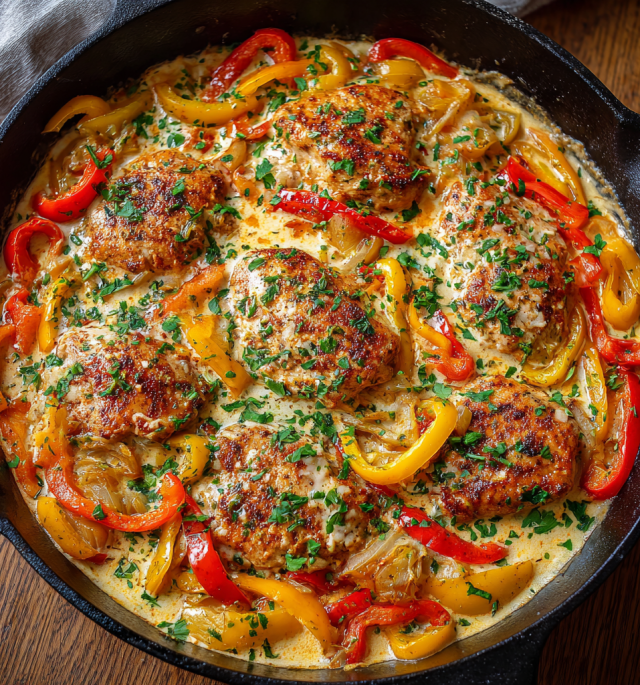 Creamy Garlic Chicken & Sweet Pepper Skillet