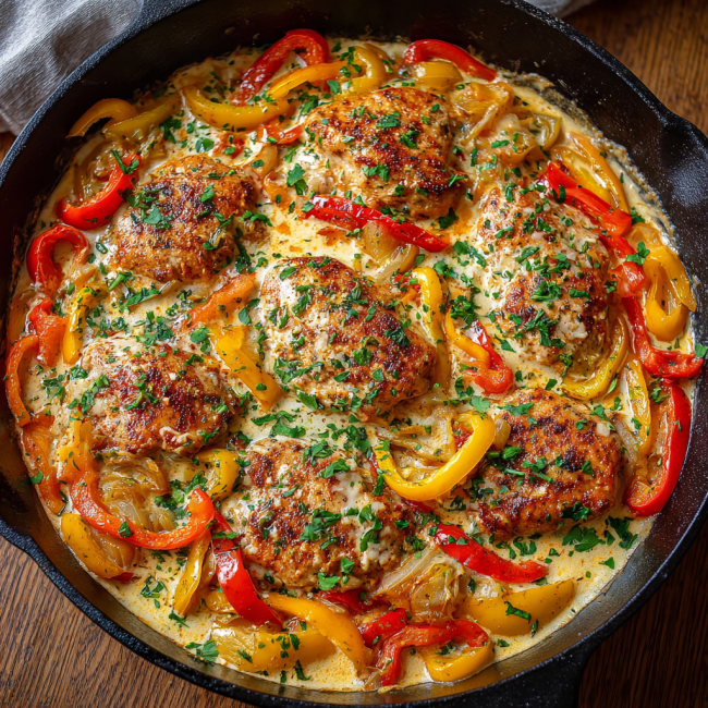 Creamy Garlic Chicken & Sweet Pepper Skillet