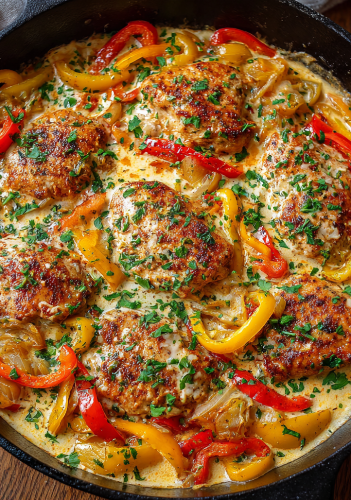 Creamy Garlic Chicken & Sweet Pepper Skillet