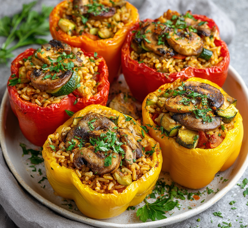 Stuffed Bell Peppers with Brown Rice & Veggie Medley