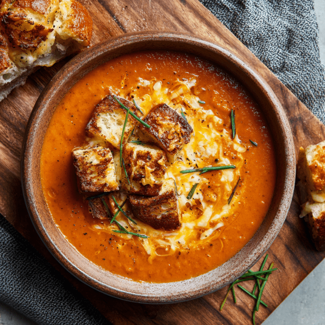 Chipotle Tomato Soup with Smoked Cheddar