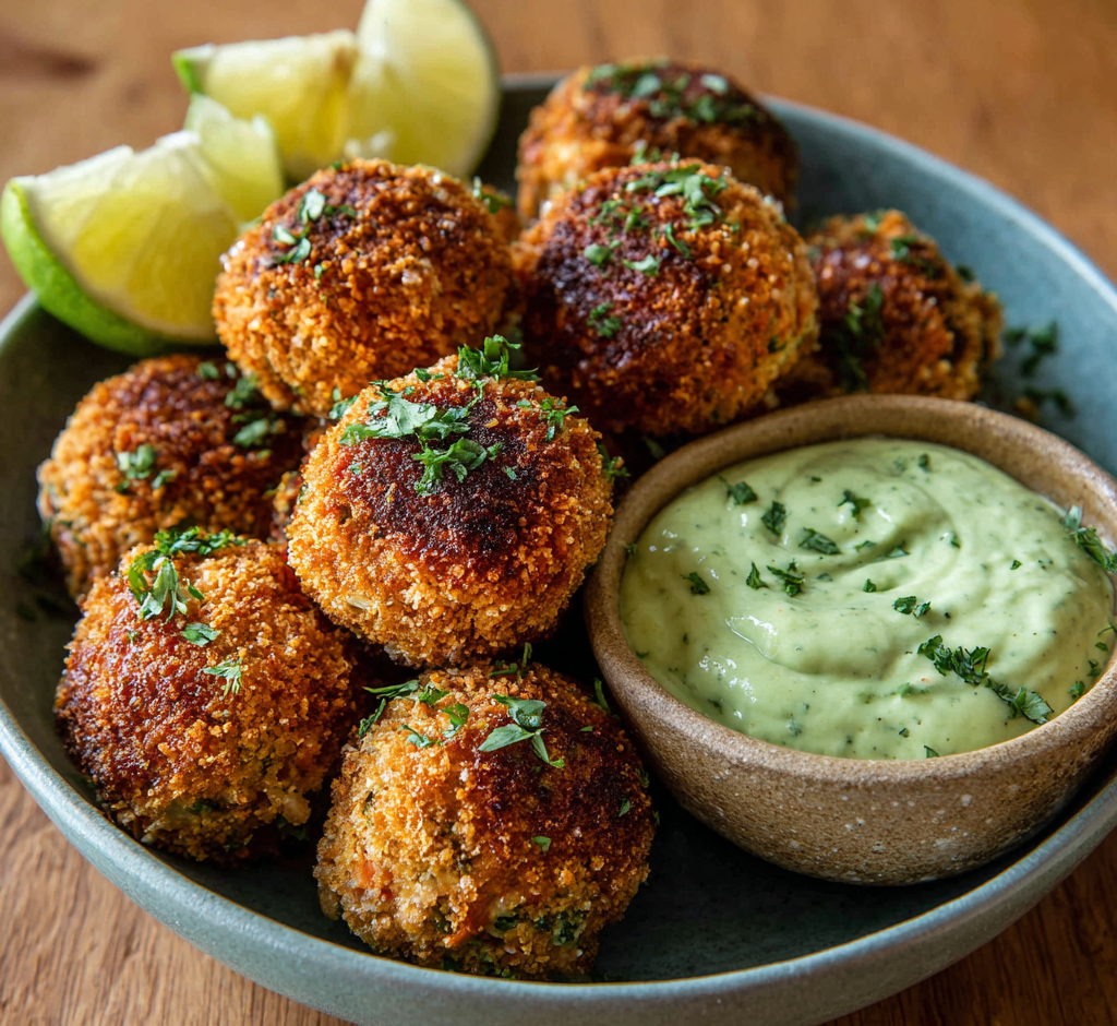 Salmon Balls with Creamy Avocado Sauce