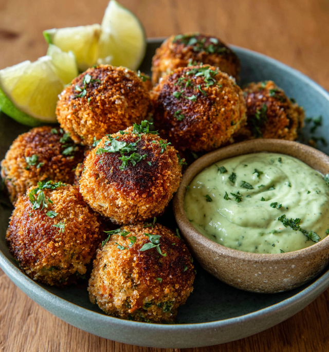 Salmon Balls with Creamy Avocado Sauce