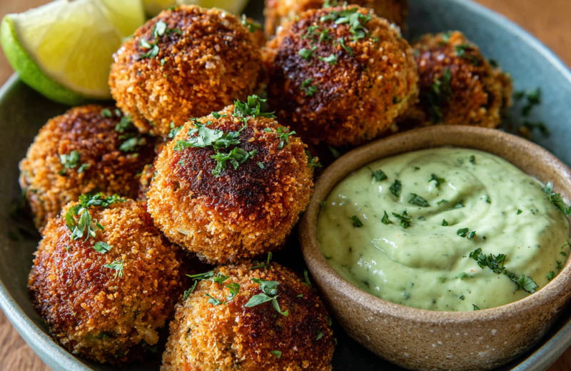 Salmon Balls with Creamy Avocado Sauce