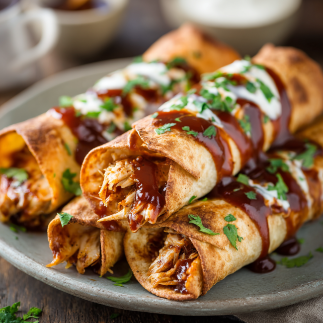 Honey BBQ Slow Cooker Chicken Taquitos