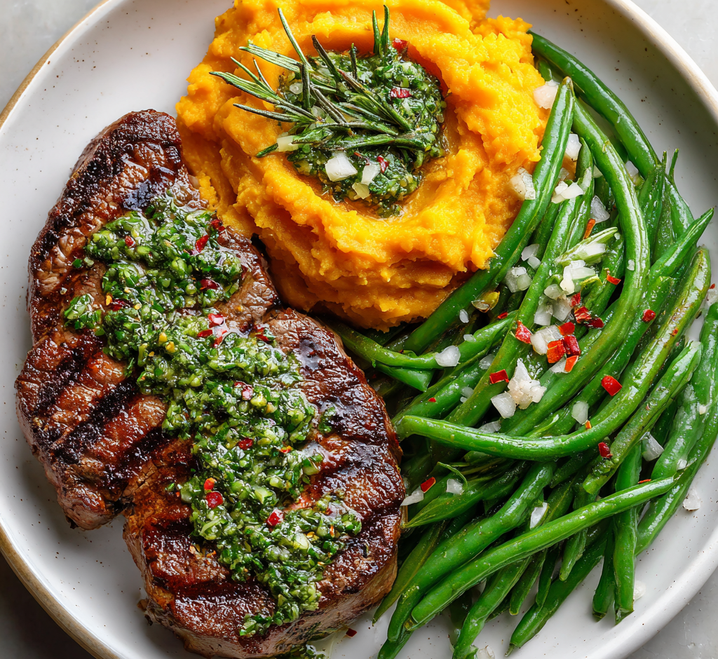 Garlic Herb Steak with Mashed Sweet Potato
