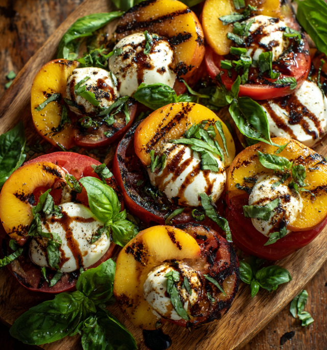 Grilled Peach & Burrata Checkerboard Caprese