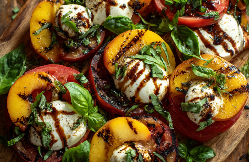 Grilled Peach & Burrata Checkerboard Caprese