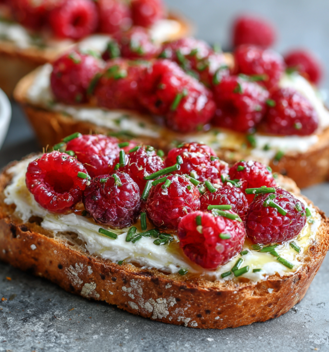 Raspberries & Chive Butter Toasts
