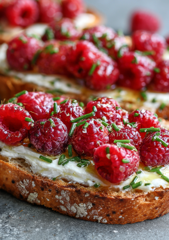 Raspberries & Chive Butter Toasts