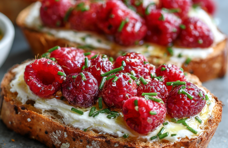 Raspberries & Chive Butter Toasts