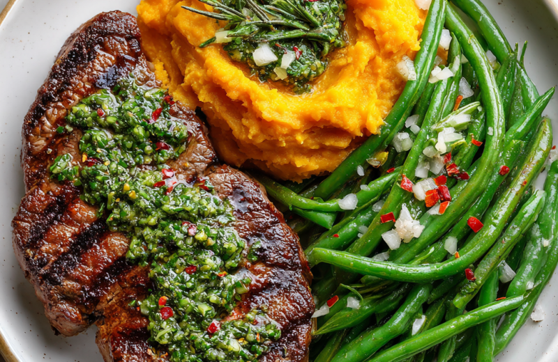 Garlic Herb Steak with Mashed Sweet Potato