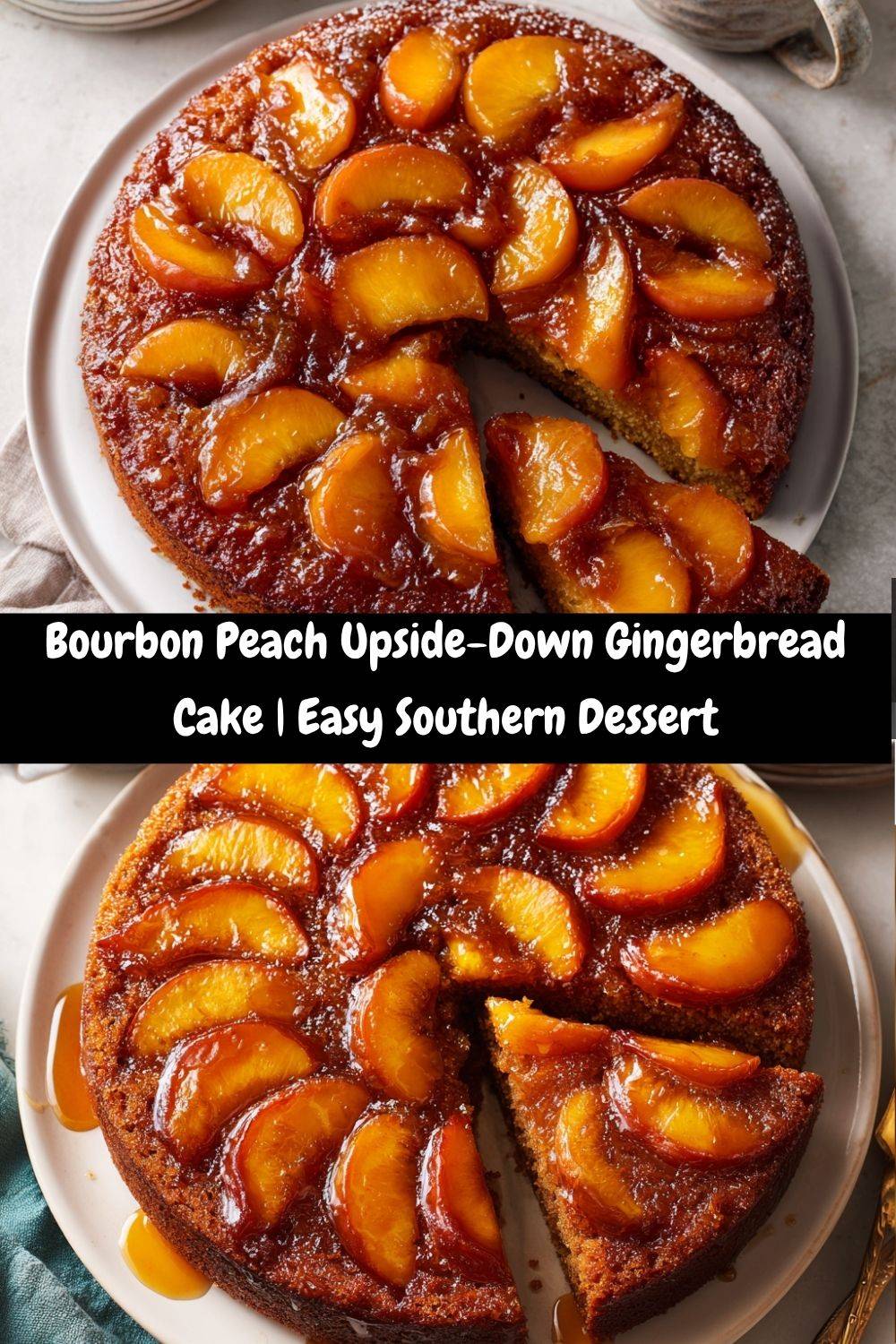 Bourbon Peach Upside-Down Gingerbread Cake