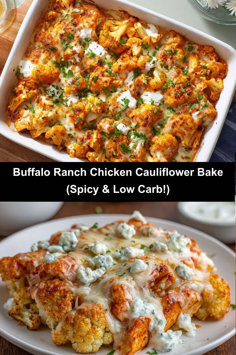 Buffalo Ranch Chicken Cauliflower Bake