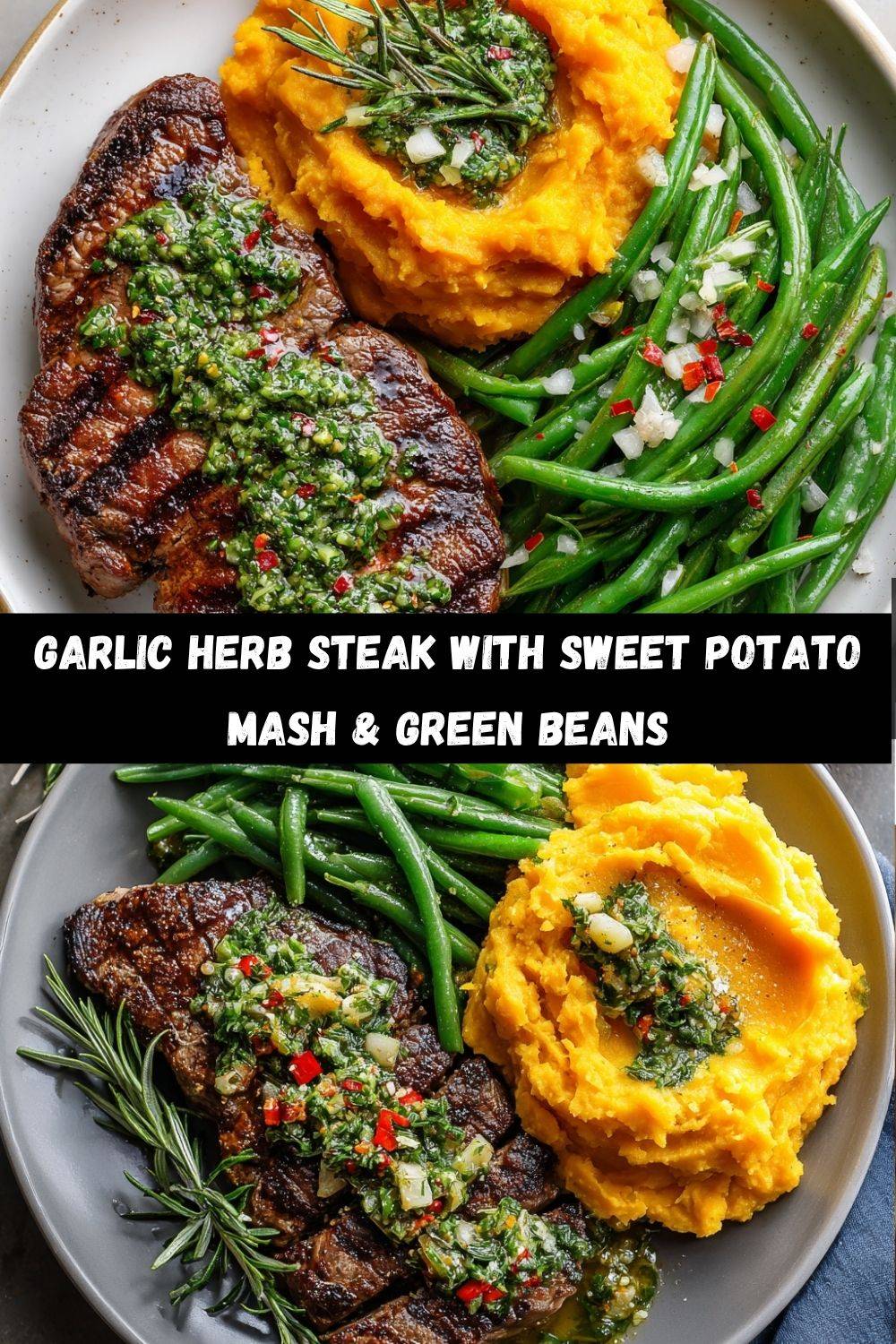 Garlic Herb Steak with Mashed Sweet Potato