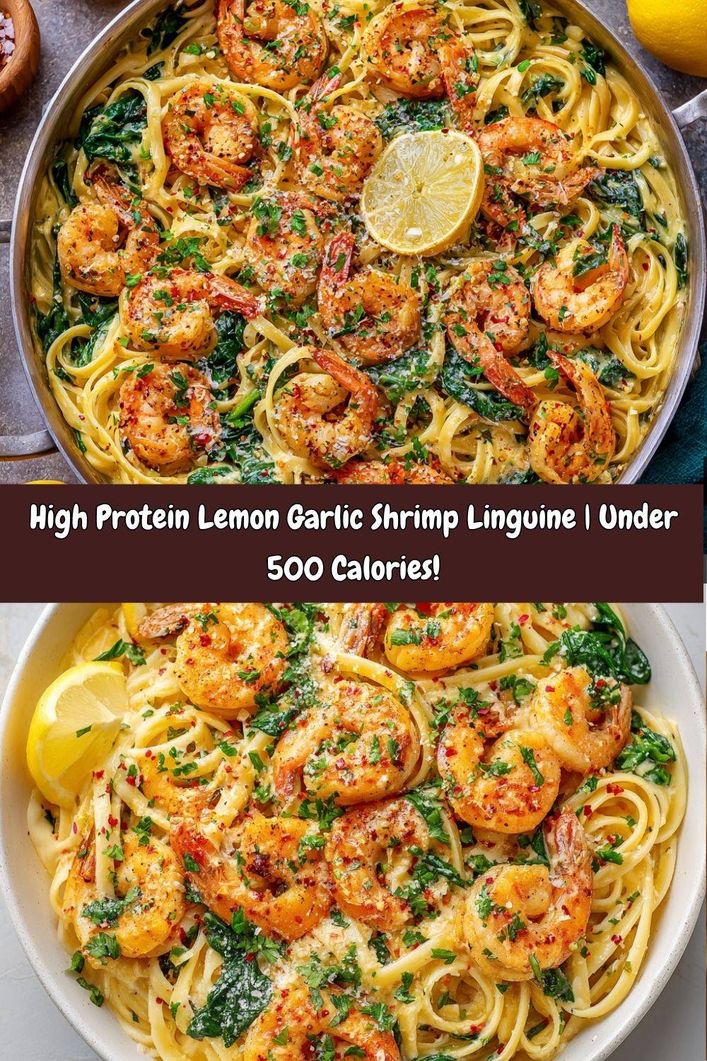 High Protein Lemon Garlic Shrimp Linguine