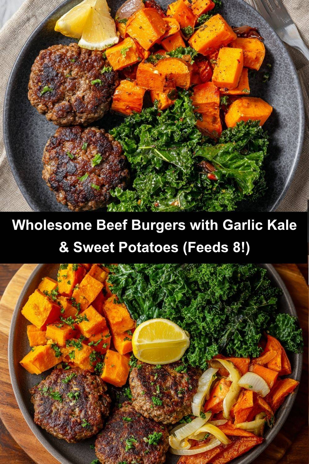 Homemade Beef Burgers with Garlic Kale