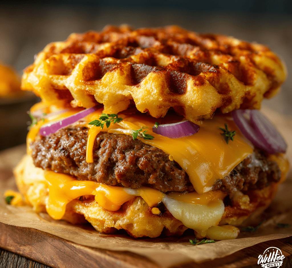 Cheesy Carnivore Waffle Burger