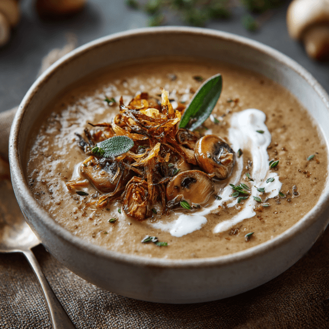 Chestnut & Mushroom Soup with Sage Cream