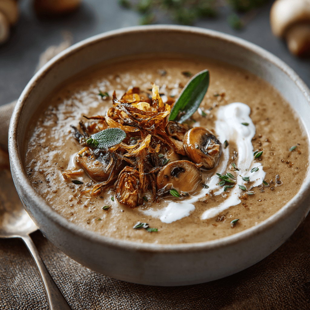 Chestnut & Mushroom Soup with Sage Cream