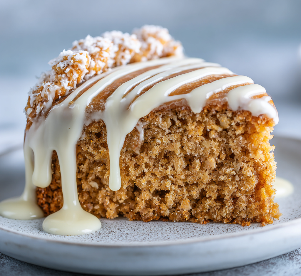 Oatmeal Cake with Vanilla Cream & White Chocolate Glaze