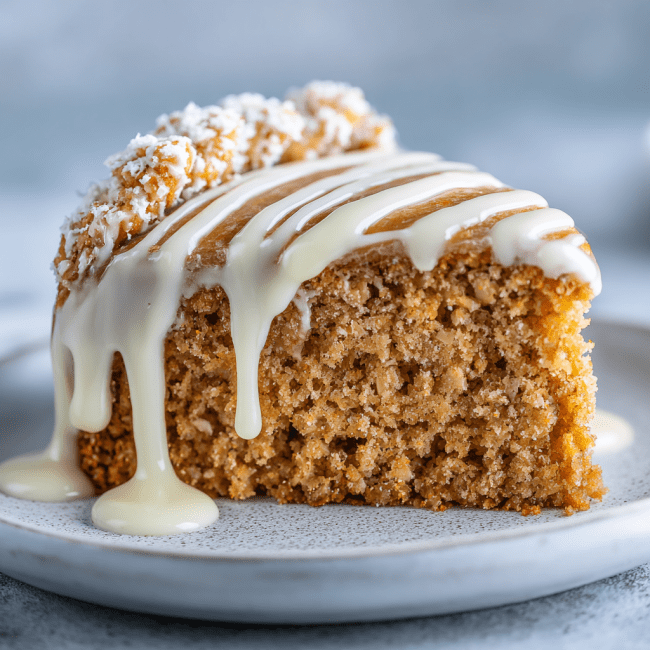 Oatmeal Cake with Vanilla Cream & White Chocolate Glaze