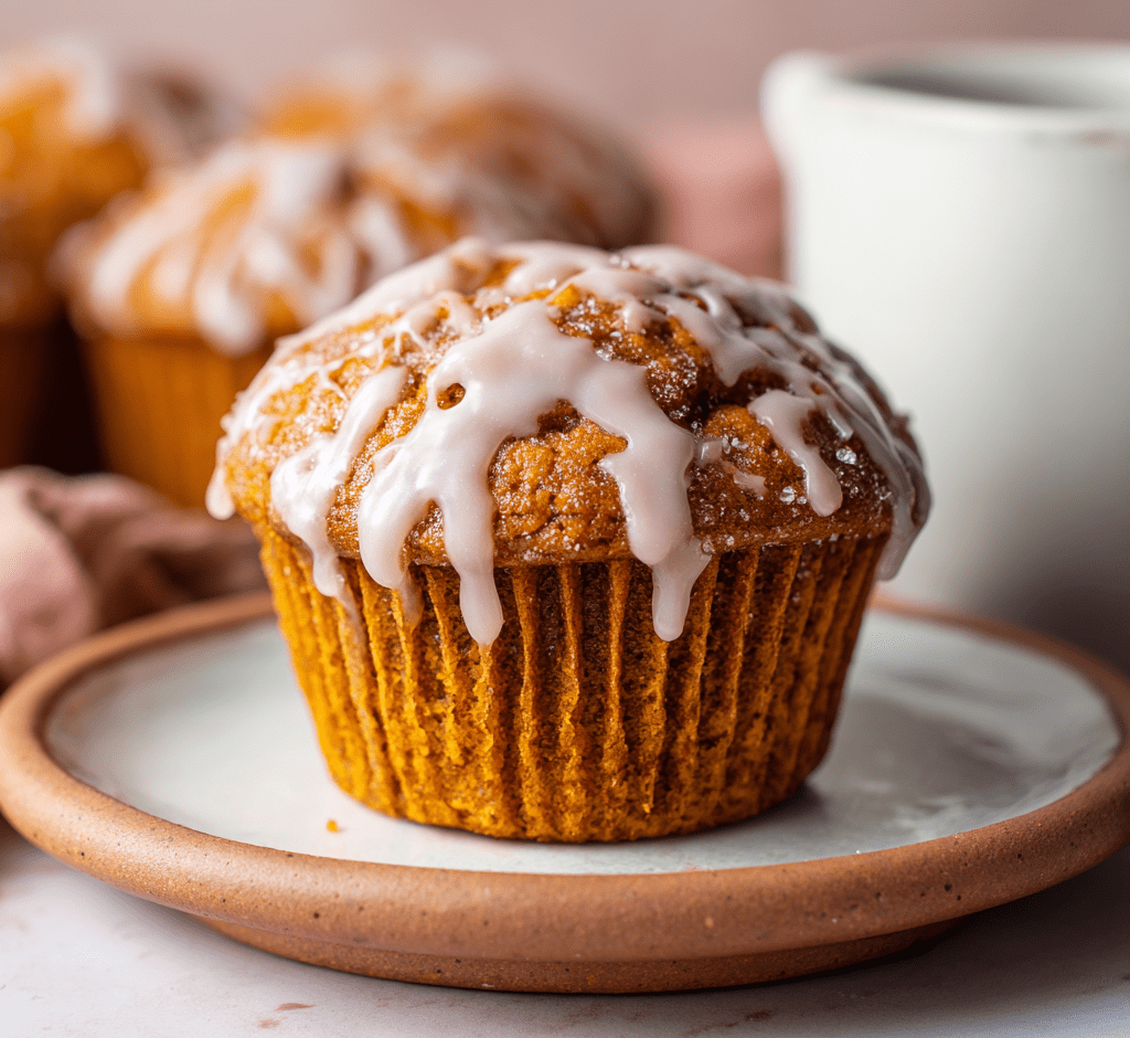 One-Bowl Pumpkin Gingerbread Muffins with Maple Vanilla Glaze
