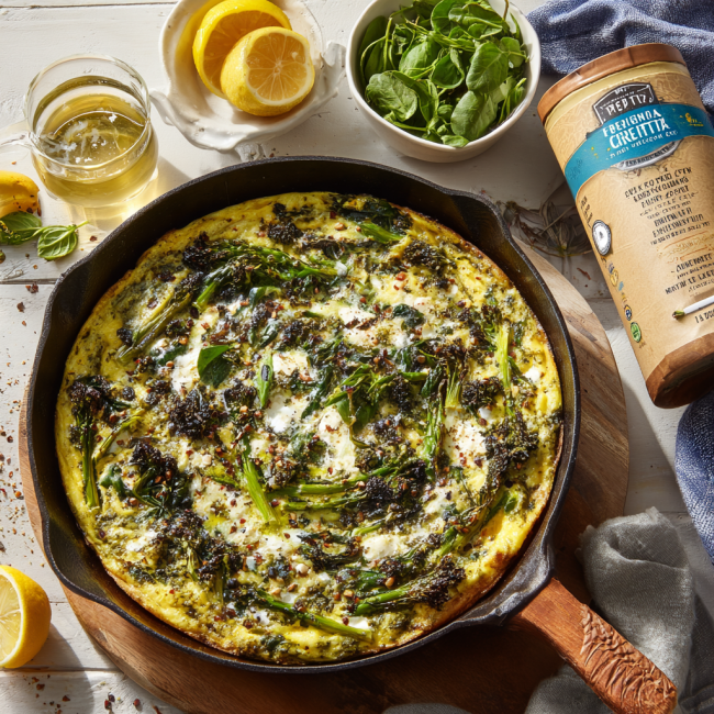 Spring Veggie Frittata with Ricotta & Pesto Swirl