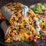 CHEESY GROUND CHICKEN & RICE BURRITOS