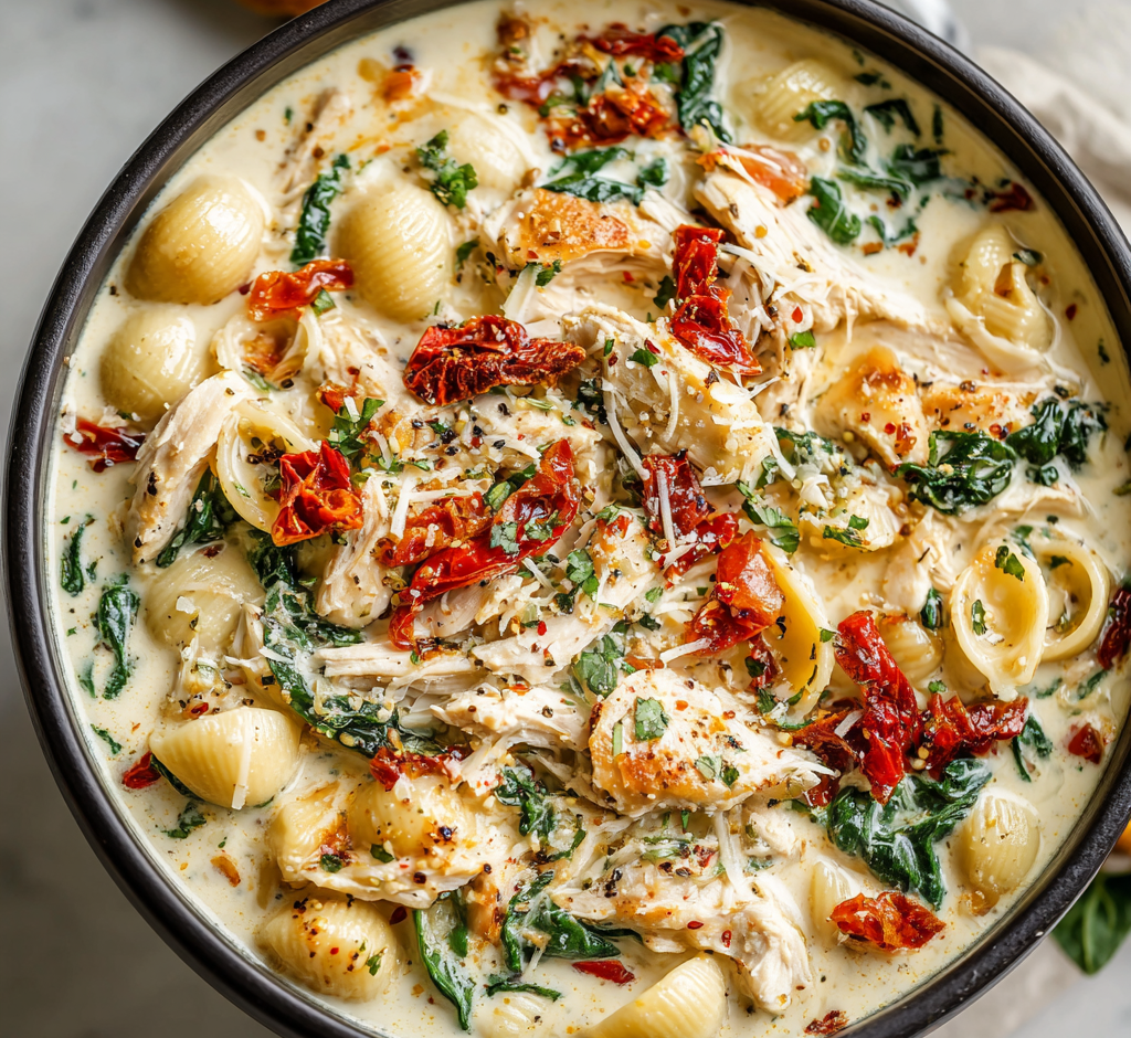 Creamy Tuscan Chicken Pasta Soup