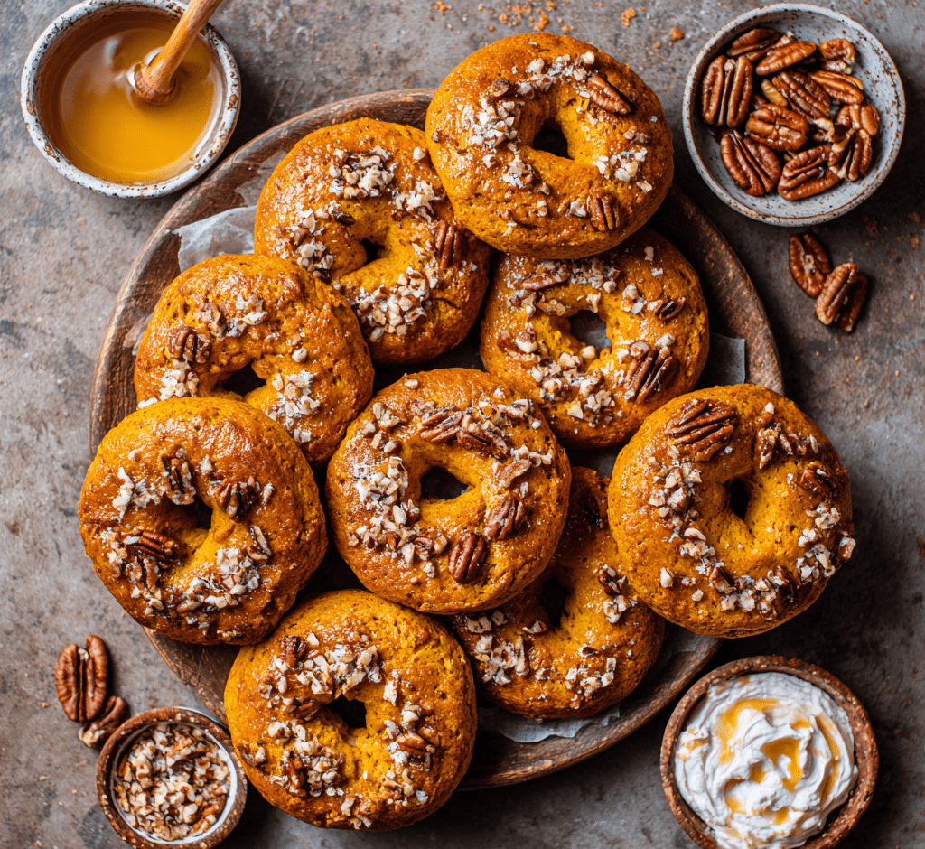 Homemade Pumpkin Bagels with Honey Pecan Cream Cheese
