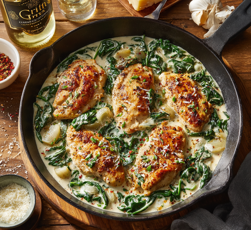 Creamy Garlic Spinach Chicken Skillet