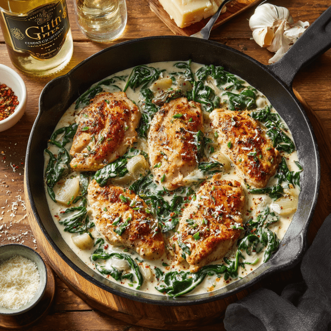Creamy Garlic Spinach Chicken Skillet