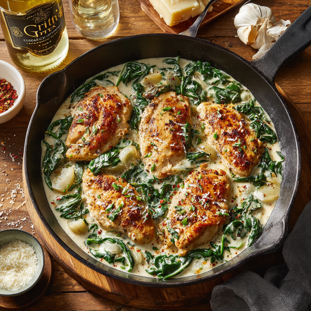 Creamy Garlic Spinach Chicken Skillet