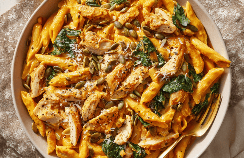 Creamy Pumpkin Alfredo Pasta with Chicken