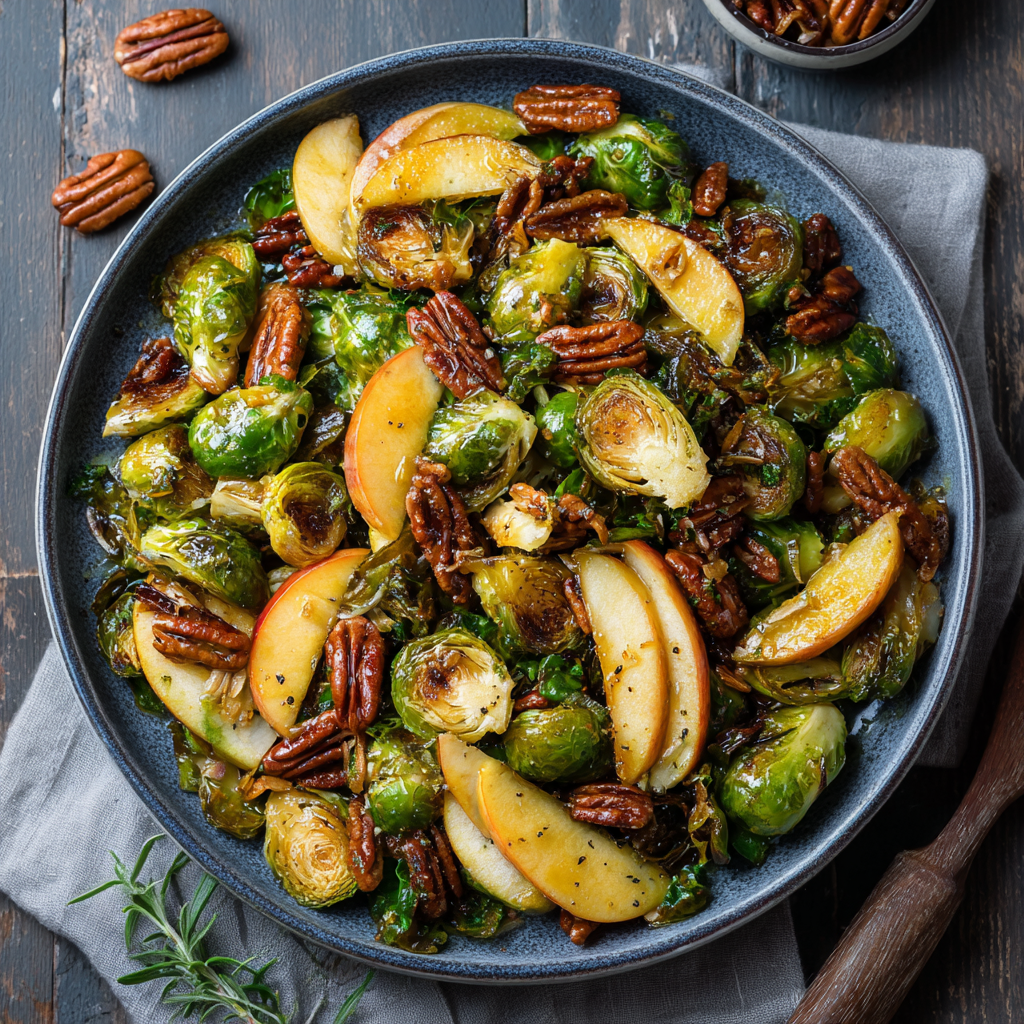 Honey Roasted Brussels Sprouts with Apples & Pecans