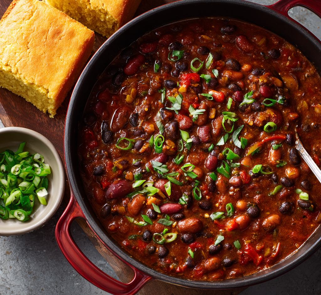 Three-Bean Smoky Chili with Cornbread