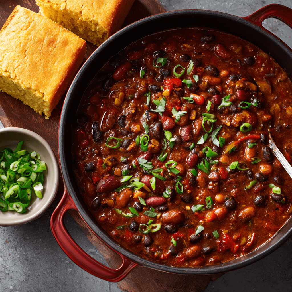 Three-Bean Smoky Chili with Cornbread