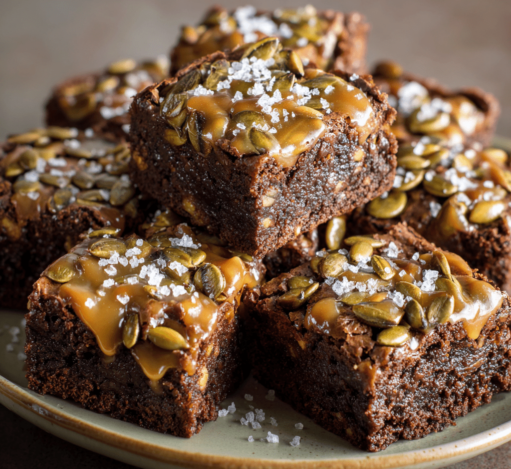 Salted Caramel Brownies with Pumpkin Seed Crunch