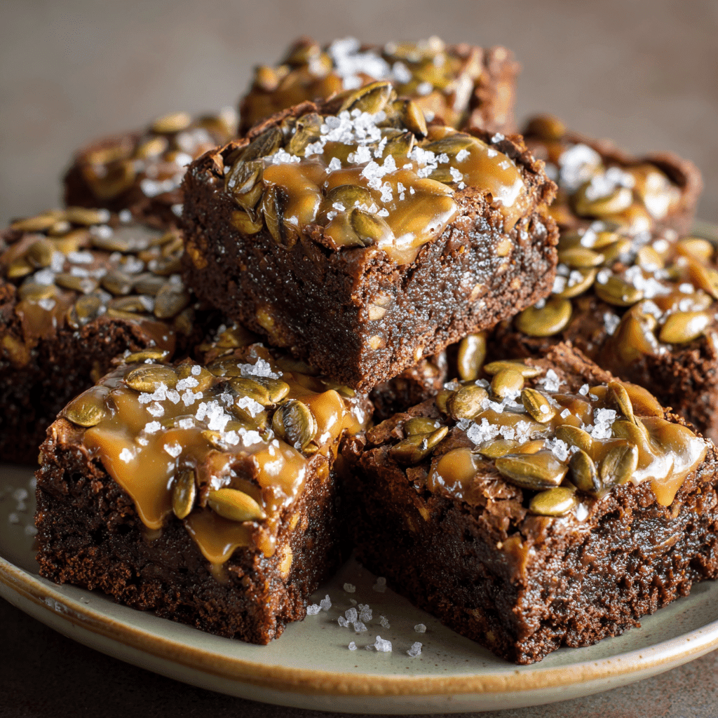Salted Caramel Brownies with Pumpkin Seed Crunch