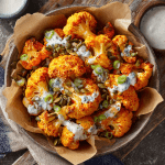 Buffalo Cauliflower Bites with Crunchy Seed Topping