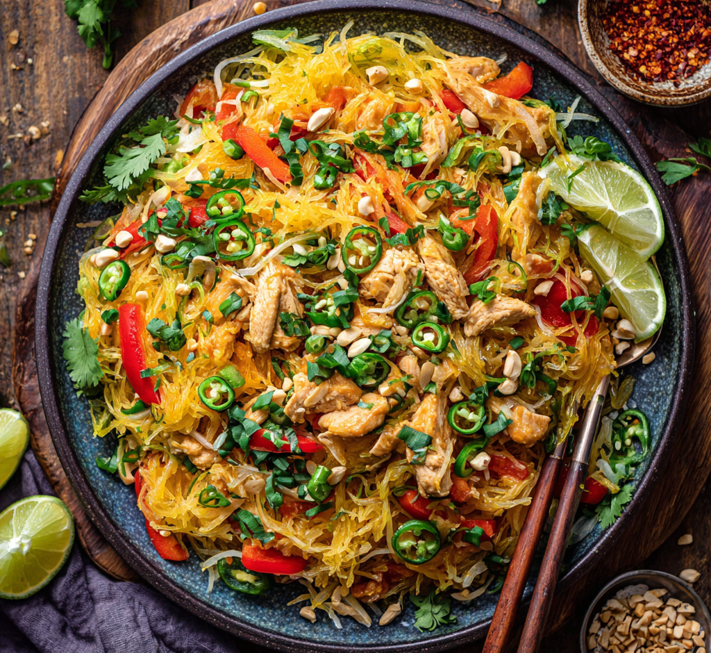 Spaghetti Squash Chicken Pad Thai