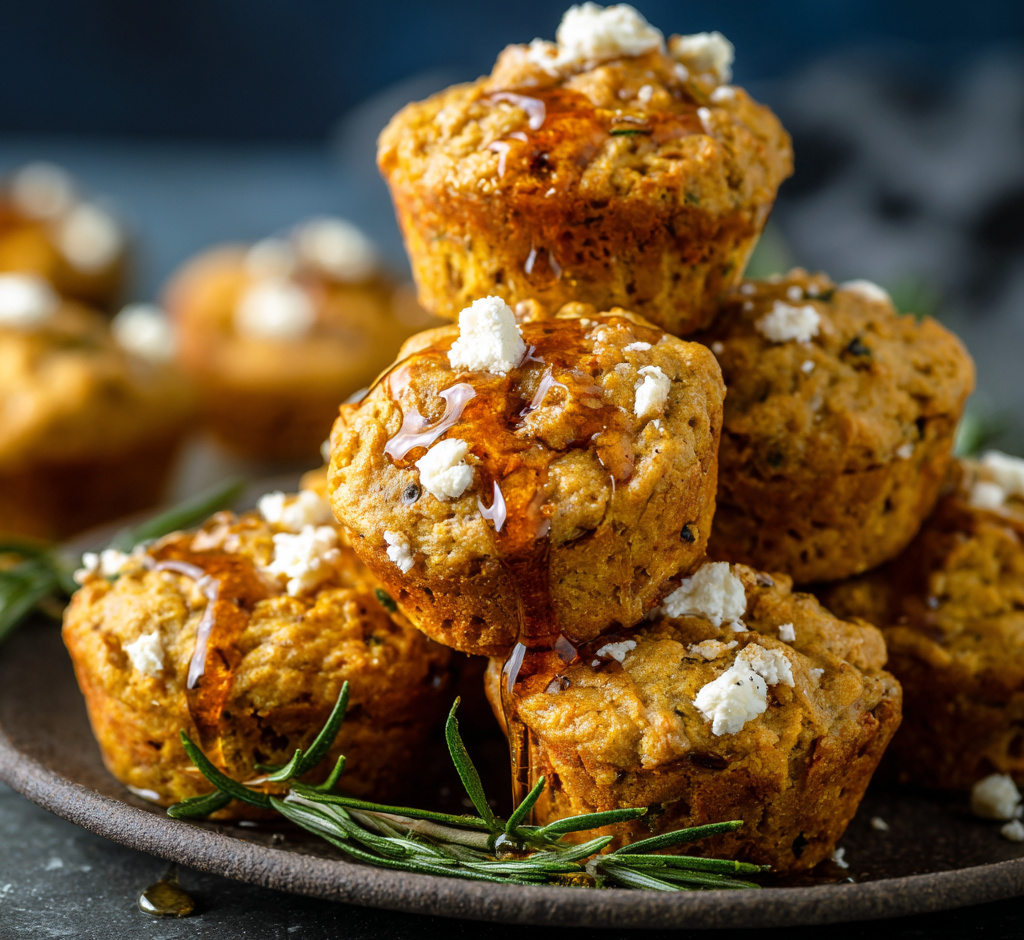 Savory Pumpkin & Feta Muffins with Rosemary Honey Drizzle