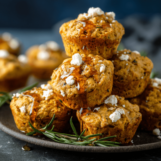 Savory Pumpkin & Feta Muffins with Rosemary Honey Drizzle