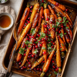 Maple Tahini Roasted Carrots with Pomegranate Seeds